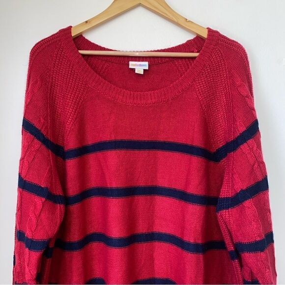 LuLaRoe Lauren Sweater Dress Striped Red Blue 3X - Picture 8 of 10